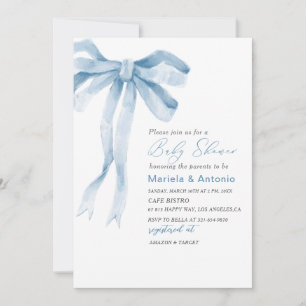 Invitation Elégant Aquarelle bleu Bow Boy Baby shower