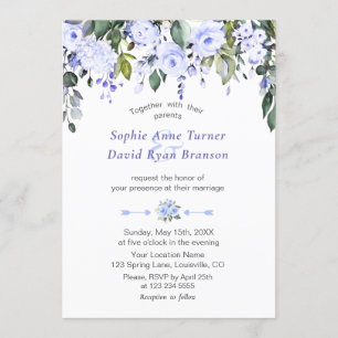 Invitation Elégant Aquarelle Bleu Fleurs Mariage Fleur Fleur