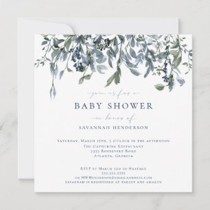 Invitation Elégant Aquarelle Bleu Floral Vines Baby shower
