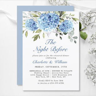 Invitation Elégant Aquarelle Bleu Hydrangée Dîner de répétiti