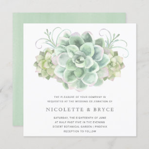 Invitation Elégant Aquarelle Botanique Mariage Succulent