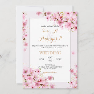 Invitation Elégant Aquarelle Cerisier Fleur Printemps Mariage