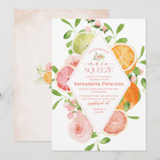 Invitation Élégant Aquarelle Citrus rose Fleurs Cho nuptiale