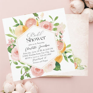 Invitation Élégant Aquarelle Citrus rose Fleurs Mondial