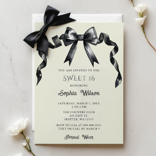 Invitation Elégant Aquarelle Coquette Black Bow Sweet 16