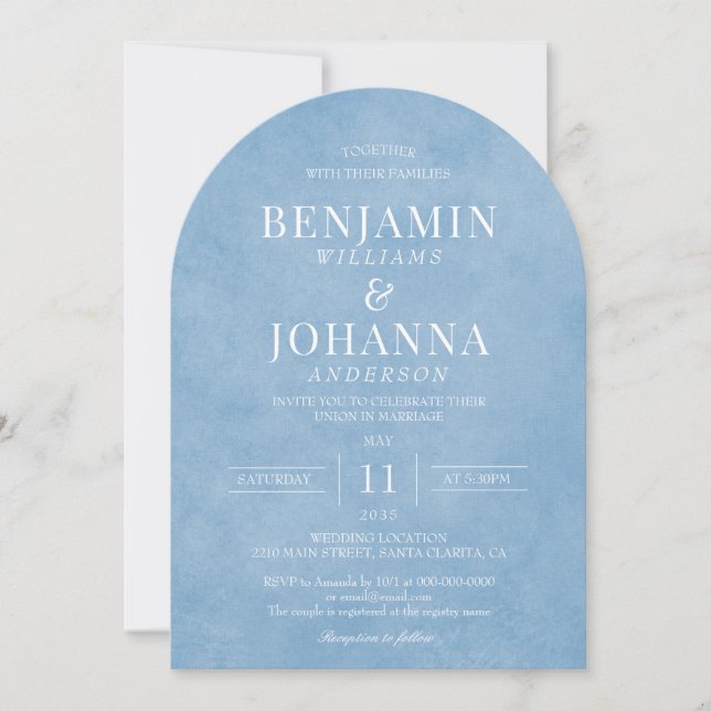 Invitation Elégant Aquarelle Cornflower Blue Arch Mariage (Devant)