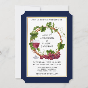 Invitation Élégant Aquarelle de raisin Vins Wreath Blue Maria