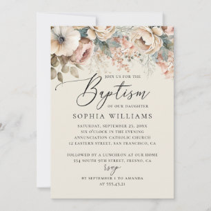 Invitation Elégant aquarelle douce boho floral script baptisé