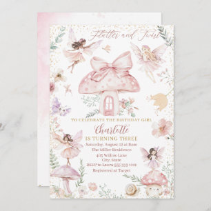 Invitation Elegant aquarelle Fairy fait trois ans