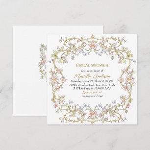Invitation Elégant aquarelle Fleurs Rétro Cadre Mondial de Ma