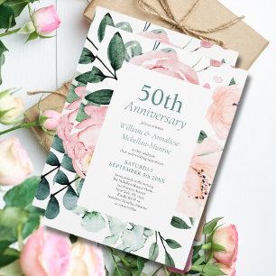 Invitation Elégant aquarelle Floral 50e anniversaire Mariage