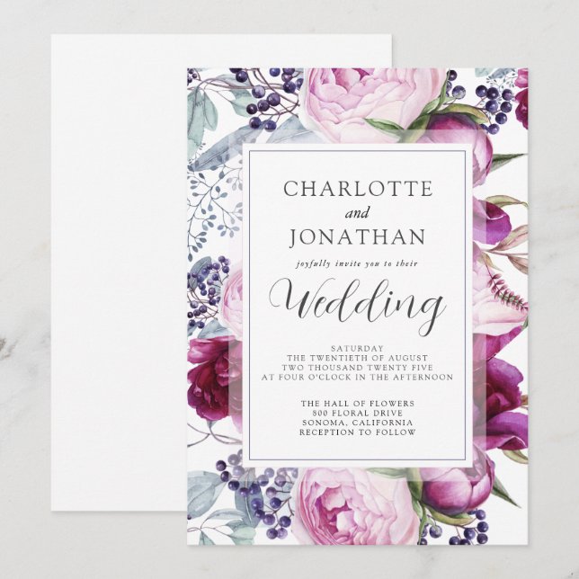 Invitation Elégant aquarelle Floral Mariage (Devant / Derrière)