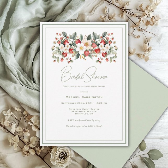 Invitation Élégant aquarelle florale fraise mariage (Créateur téléchargé)