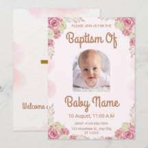 Élégant aquarelle florale rose baptême religieux