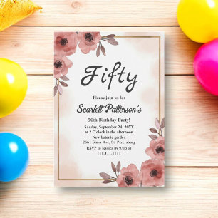 Invitation Élégant aquarelle florale rose poussiéreuse 50e an