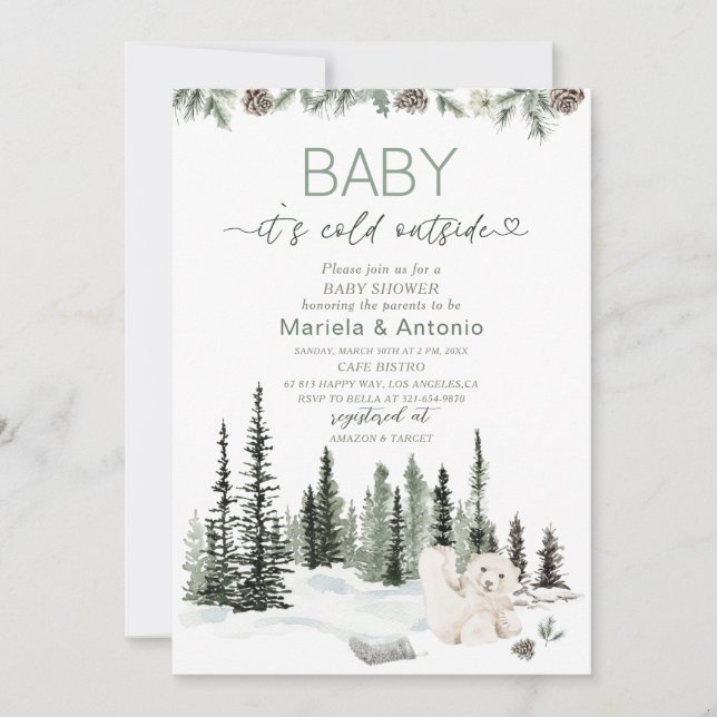 Invitation Elégant aquarelle il fait froid dehors Baby shower (Devant)