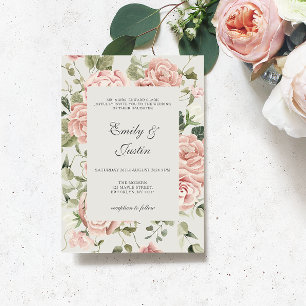 Invitation Elégant Aquarelle Jardin Bleu Rose Roses Mariage