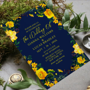Invitation Elégant Aquarelle Jaune Botanique Floral Mariage
