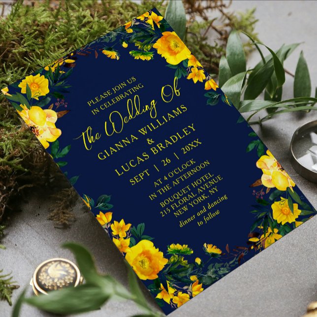 Invitation Elégant Aquarelle Jaune Botanique Floral Mariage (Créateur téléchargé)