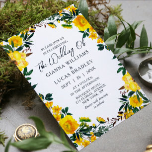 Invitation Elégant Aquarelle Jaune Botanique Floral Mariage