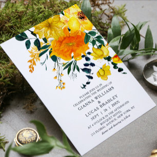 Invitation Elégant Aquarelle Jaune Botanique Floral Mariage
