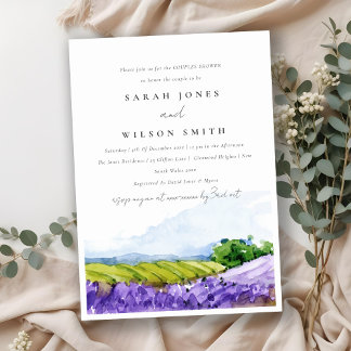 Invitation Elégant Aquarelle Lavande Champs Couples Douche