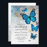 Invitation Elégant Aquarelle Mariage Bleu Or<br><div class="desc">Créez vos propres invitations de mariage aux papillons bleus en utilisant un modèle de carte do-it-yourself facile à personnaliser avec des options argent et or. L'aquarelle, design de conte de fées rose peint par Raphaela Wilson est ornée d'un arc de papillons monarques bleu marine et or gracieux sur un fond...</div>