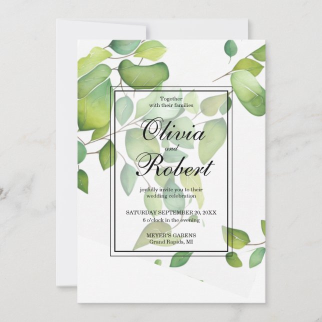 Invitation Elégant Aquarelle mariage de verdure eucalyptus (Devant)