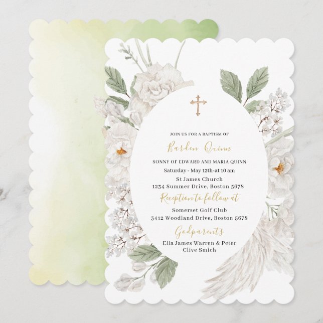 Invitation Élégant Aquarelle moderne Angel Baptême (Devant / Derrière)
