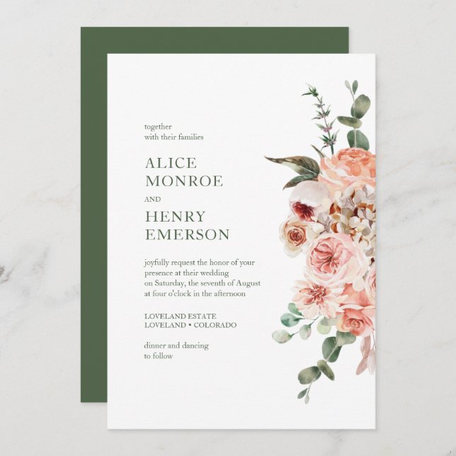 Invitation Elégant Aquarelle moderne couleur rose pâle Roses  (Devant / Derrière)