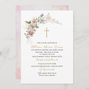 Invitation Elégant aquarelle moderne rose floral Baptême