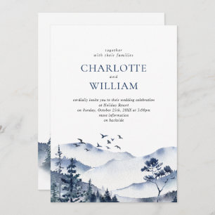 Invitation Elégant Aquarelle Montagnes Mariage forestier