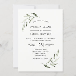 Invitation Elégant Aquarelle Olive Green Leaf Mariage
