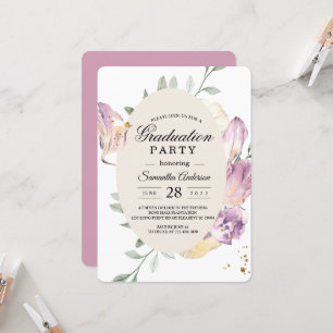 Invitation Elégant aquarelle Pansy & Fleurs violettes Cadre