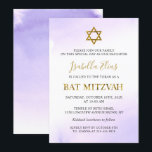 Invitation Elégant Aquarelle Pastel Purple Gold Bat mitzvah<br><div class="desc">Elégante aquarelle Pastel Purple Gold Bat mitzvah Invitation</div>