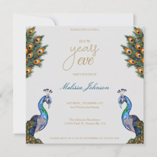 Invitation Elégant aquarelle Peacock fête de la Saint-Sylvest