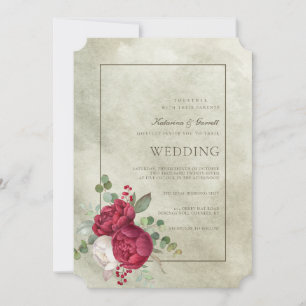Invitation Elégant Aquarelle Peonies Sage Green Mariage