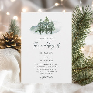 Invitation Elégant Aquarelle Pine Arbres Mariage d'hiver