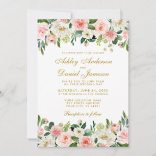 Invitation Elégant Aquarelle rose Blush Blanc Floral Mariage