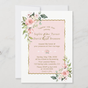 Invitation Elégant Aquarelle rose Blush Floral Mariage