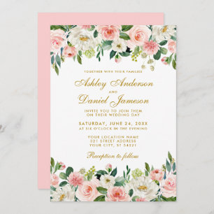 Invitation Elégant Aquarelle rose Blush Floral Mariage