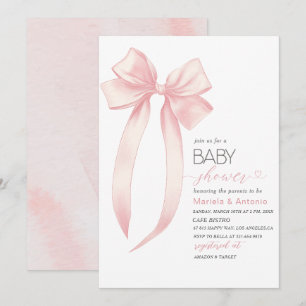 Invitation Elégant Aquarelle rose Bow Girl Baby shower
