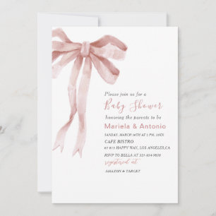 Invitation Elégant Aquarelle rose Bow Girl Baby shower