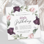 Invitation Elégant aquarelle Rose Floral 40e anniversaire<br><div class="desc">Une invitation douce et luxueuse à la fête du 40e anniversaire où le point central est une couronne de roses délicats d'aquarelle peints en rose doux et violets de prune riche entrelacée de sprigs de verdure. Ces éléments floraux encadrent votre texte avec une touche romantique et élégante. Avec un mélange...</div>