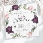 Invitation Elégant aquarelle Rose Floral 50e anniversaire<br><div class="desc">Une invitation douce et luxueuse à la fête du 50ème anniversaire où le point central est une couronne de roses délicats aquarelle peints en rose roux et violets de prune riche entrelacés de sprigs verdoyants. Ces éléments floraux encadrent votre texte avec une touche romantique et élégante. Avec un mélange d'élégantes...</div>