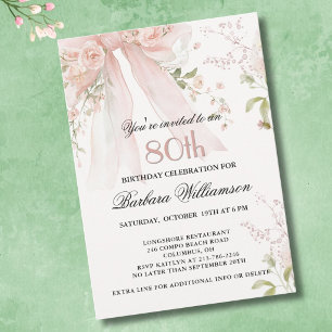 Invitation Élégant aquarelle rose floral 80e anniversaire