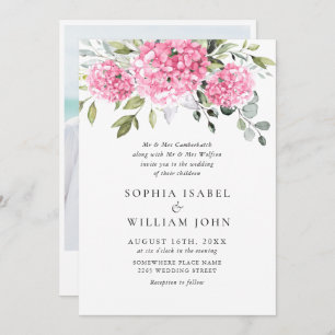 Invitation Elégant aquarelle rose Hydrangea Mariage photo