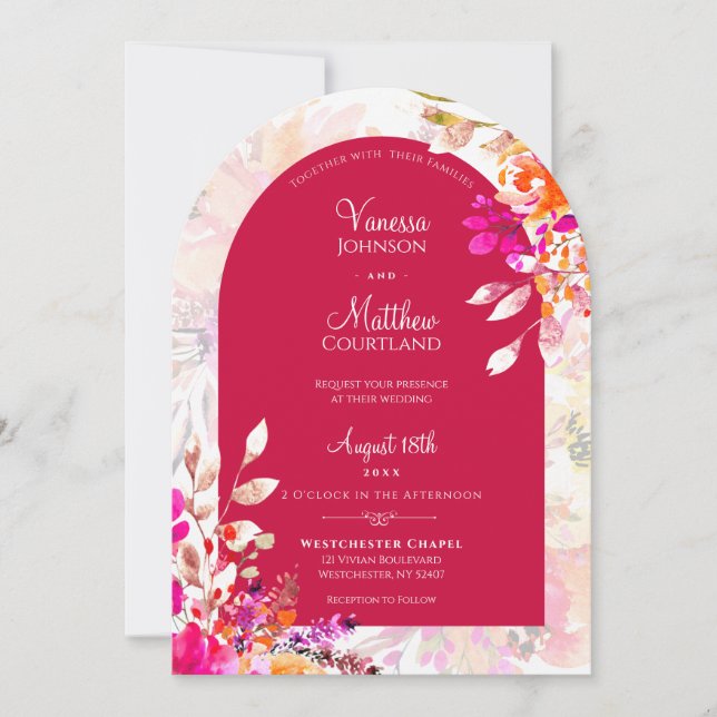 Invitation Elégant Aquarelle rose Orange Mariage d'arc floral (Devant)