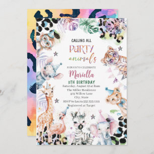 Invitation Elégant Aquarelle sauvage enfant safari animaux 3T