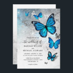 Invitation Elégant Aquarelle Silver Blue Butterfly Mariage<br><div class="desc">Créez vos propres invitations à un mariage de papillons bleus sur une carte de modèle facile à do-it-yourself qui propose des options or et argent. La belle aquarelle, design d'encre numériquement peinte à la main par Raphaela Wison dépeint un arc gracieux de papillons monarques argentés, noirs et bleus sur un...</div>